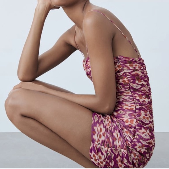 ZARA FLORAL PRINTED DRESS WITH DRAPING - Picture 6 of 9